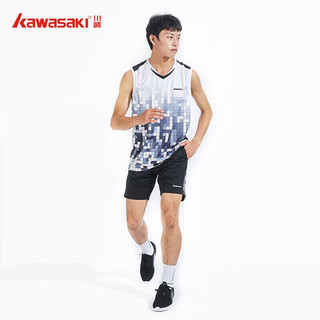 川崎（KAWASAKI）羽毛球服春夏男款训练服速干透气无袖T恤运动背心K1007 白色 XL