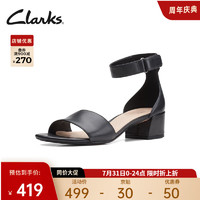 Clarks 其乐 女鞋卡罗莉系列时尚简约潮流舒适一字带方跟单鞋凉鞋女 黑色 261594284 35.5