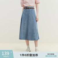 范思蓝恩23FS12537设计感分割拼接牛仔裙夏新品高腰显瘦A字半身裙 牛仔蓝 M