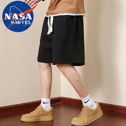 NASA MARVEL 官方联名短裤男夏季运动速干华夫格五分裤潮流韩版宽松沙滩裤子男 黑色 XL