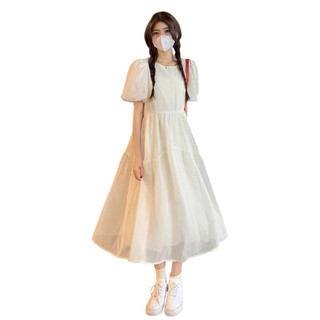 法式白色连衣裙女夏季2023新款薄款显瘦小个子仙女裙泡泡袖长裙子