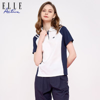 ELLE Active 撞色polo短袖t恤2023女夏季新款显瘦透气休闲翻领上衣