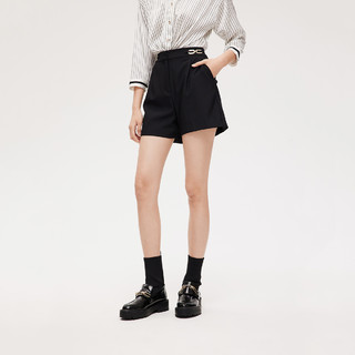 LILY新款女装气质撞色设计感高腰显瘦通勤黑色西装短裤 M 510黑色