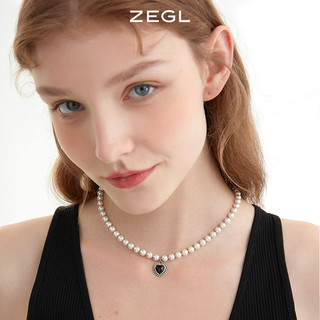 ZENGLIU ZEGL爱心人造珍珠项链女轻奢小众黑玛瑙复古锁骨链法式巴洛克颈链
