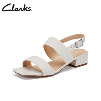 Clarks 其乐 女鞋2022夏季简约方头一字带潮流复古方跟罗马凉鞋 白色39