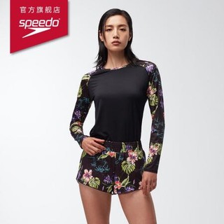 PLUS会员：SPEEDO 速比涛 女子泳裤新品加州热夏 彩印修身抗氯防晒波浪边热裤泳装女短裤 813259G474  黑色/红色 S