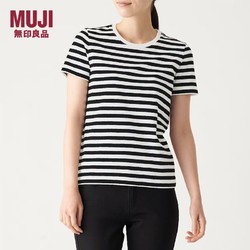 MUJI 無印良品 无印良品MUJI纯棉印度棉天竺编织女士圆领短袖T恤休闲百搭打底