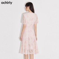 抖音超值购：ochirly 欧时力 奥莱旗舰店短袖连衣裙夏装镂空碎花蕾丝法式收腰女神范儿