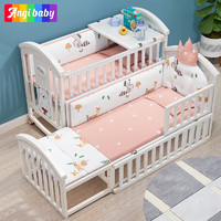 ANGIBABY婴儿床实木环保油漆欧式多功能带尿布台婴儿护理台bb宝宝床新生儿可移动摇床可拼接加长儿童少年床