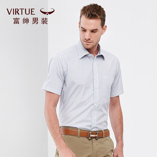 Virtue 富绅 夏季方领男士格子衬衫 中年薄款爸爸装 商务休闲衬衣男装