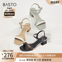 BASTO 百思图 2023夏季商场新款时尚一字带露趾粗跟女休闲凉鞋TNE27BL3
