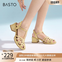 BASTO 百思图 2023夏新款商场同款复古罗马风猪笼鞋粗跟女凉鞋A8539BL3