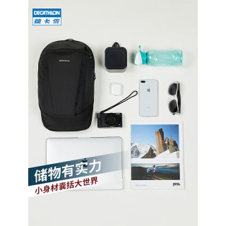 迪卡侬 女男轻便户外休闲迷你双肩包 经典黑-10L-增加侧边水壶仓-4529058