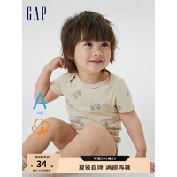 Gap 盖璞 新生婴儿夏季2023新款连体衣668167儿童装包屁衣 米色印花