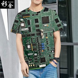 T 电脑手机电路板芯片时尚科技感电子科技速干短袖T恤衫男女半截袖
