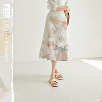 对白×冯玮艺术家联名复古半身裙女夏2023新款肌理感文艺印花裙子