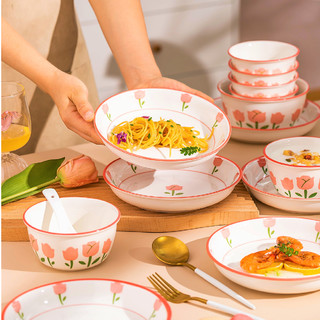 碗碗碟套装家用盘子吃饭2023新款碗具碗盘米饭碗碗筷陶瓷餐具组合