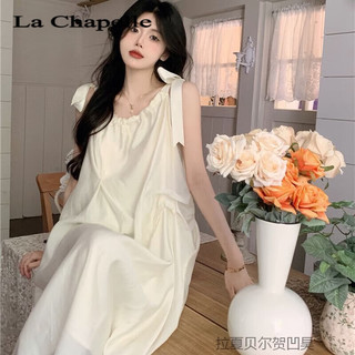 La Chapelle Sport 拉夏贝尔气质中长小香风法式吊带雪纺连衣裙女夏季新款海边沙滩 杏色 S