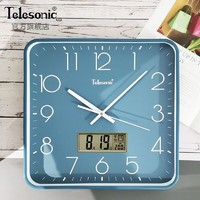 Telesonic 天王星 钟表挂钟客厅静音时钟挂表简约墙上家用装饰挂墙方形电子钟