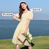 X.YING 香影 女士泡泡袖方领连衣裙 Q832080900