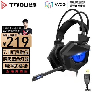 PLUS会员：TAIDU 钛度 THS300 A4PRO 耳罩式头戴式封闭动圈有线耳机 黑色 USB口