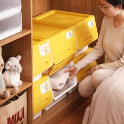 CHAHUA 茶花 斜口前开式家用衣物玩具零食杂物储物整理收纳箱3只24L黄色