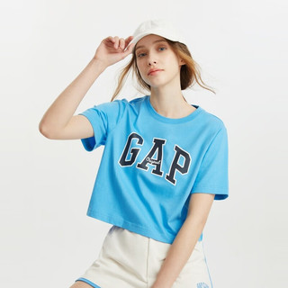 Gap女装廓形T恤LOGO纯棉亲肤短袖夏季2023新款659468正肩上衣 蓝色 160/80A(XXS)