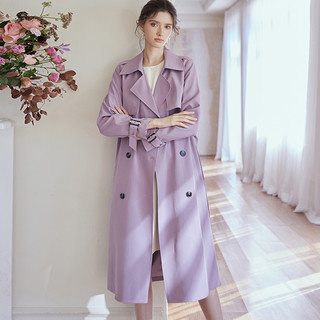 ROEYSHOUSE罗衣气质浅紫色风衣女秋装新款知性通勤系带长款外套07213 浅紫色 M