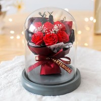 幽幽独语 情人节礼物皂花玫瑰小花束成品玻璃罩礼盒送女友创意礼品摆件