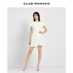 CLUB MONACO 摩纳哥会馆 女装圆领短袖优雅荷叶边下摆收腰短款连衣裙