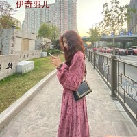 伊奇羽儿 RZ女装22年秋冬连衣裙女韩版宽松显瘦法式赫本风碎花连衣裙新款洛丽塔小香风冬裙衣服女裙子女旗袍中国风 红色 M