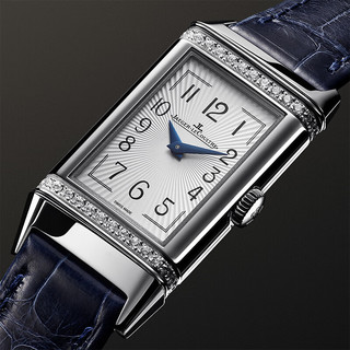 积家（Jaeger）瑞士手表 翻转系列双面反转时尚镶钻方形女士手动机械表女表腕表 Q3348420蓝皮银盘40x20mm