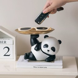 Miz 米子家居 创意熊猫托盘入户玄关钥匙收纳摆件客厅家居装饰品置物架