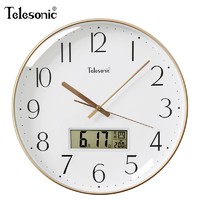 Telesonic 天王星 客厅静音挂钟万年历电子钟表北欧风简约时钟客厅家用石英钟