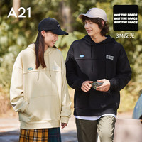 A21 男装宽松连帽落肩长袖双色可选情侣同穿款卫衣黑色 170/84A/M