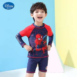 Disney 迪士尼 儿童泳衣男童分体蜘蛛侠长袖小中大童宝宝防晒速干装备温泉