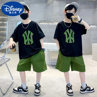 迪士尼（Disney）儿童装男童夏装套装2023新款运动夏款夏季男孩薄款中大童酷帅气潮 黑色 120cm