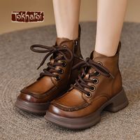 tokharoi 吐火罗 秋冬款真皮厚底休闲复古百搭轻便显高超轻防水舒适马丁靴