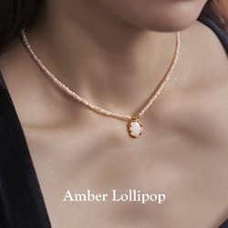 Amber Lollipop七夕情人节礼物珍珠项链女年轻款轻奢高级锁骨链欧珀小众设计颈饰 白色（珍珠+欧珀）