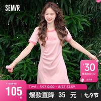 森马 Semir连衣裙女2023夏修身显瘦撞色字母学院风针织裙复古风109323114025