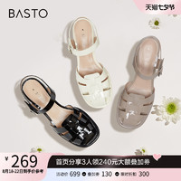 BASTO 百思图 2023夏季商场新款时尚一字带猪笼鞋粗跟罗马女凉鞋TUF02BL3
