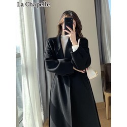 La Chapelle 拉夏贝尔 La毛呢大衣女外套秋冬款黑色呢子大衣女中长款