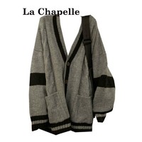 La Chapelle La女装清仓特价春秋款V领宽松外穿韩版针织毛衣外套开衫