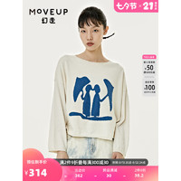 MOVEUP 幻走 2022春季新款圆领撞色提花小众设计毛衣女 米白 160/80A/S