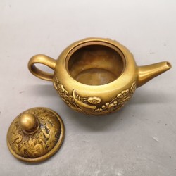 銅師傅 古玩收藏 黃銅龍鳳壺,形制端正;包漿溫潤,茶壺,酒壺