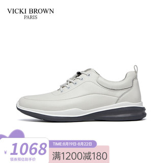 VICKI BROWN 法国未毕休闲皮鞋简约男士商务鞋舒适轻质休闲鞋男 白色 42(欧码)