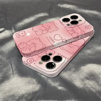 可爱卡通粉色小熊菲林壳苹果13promax手机壳iPhone14全包12硬壳11