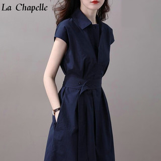 La Chapelle 女装衬衫连衣裙2023年新款收腰显瘦时尚名媛气质法式设计感小众裙 藏