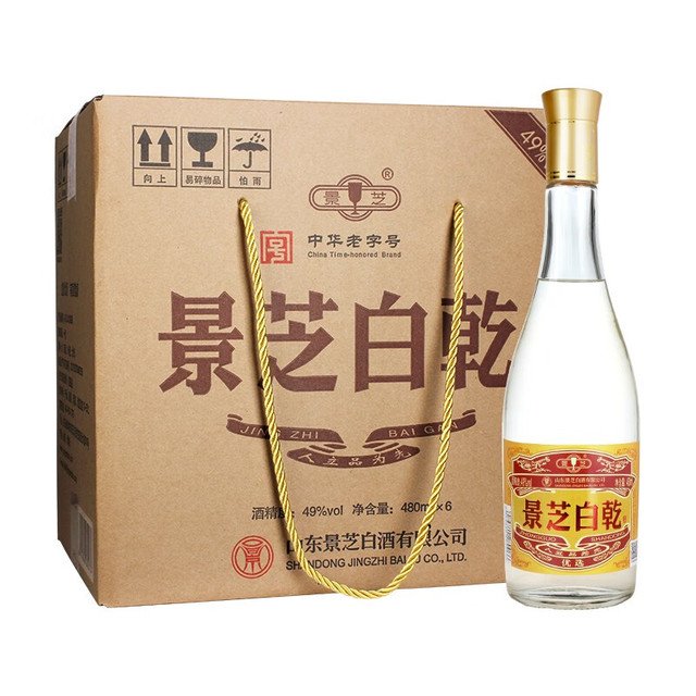 88VIP：景芝 老黄皮白乾 49度 浓香型白酒 480ml*6瓶