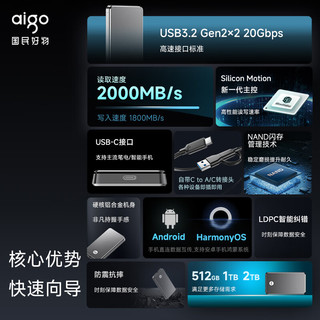 aigo 爱国者 500 移动固态硬盘 1 - USB3.2读速2000MB/s外接大容量移动硬盘 轻薄小巧便携